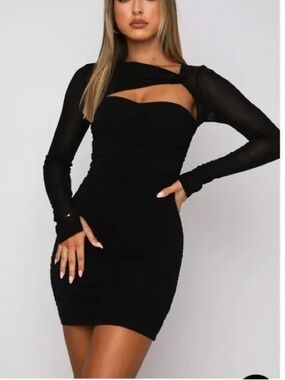 White Fox Boutique Black Cutout Mesh Sleeve Mini Dress